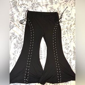 Black Lace-Up Flare Pants 4xl